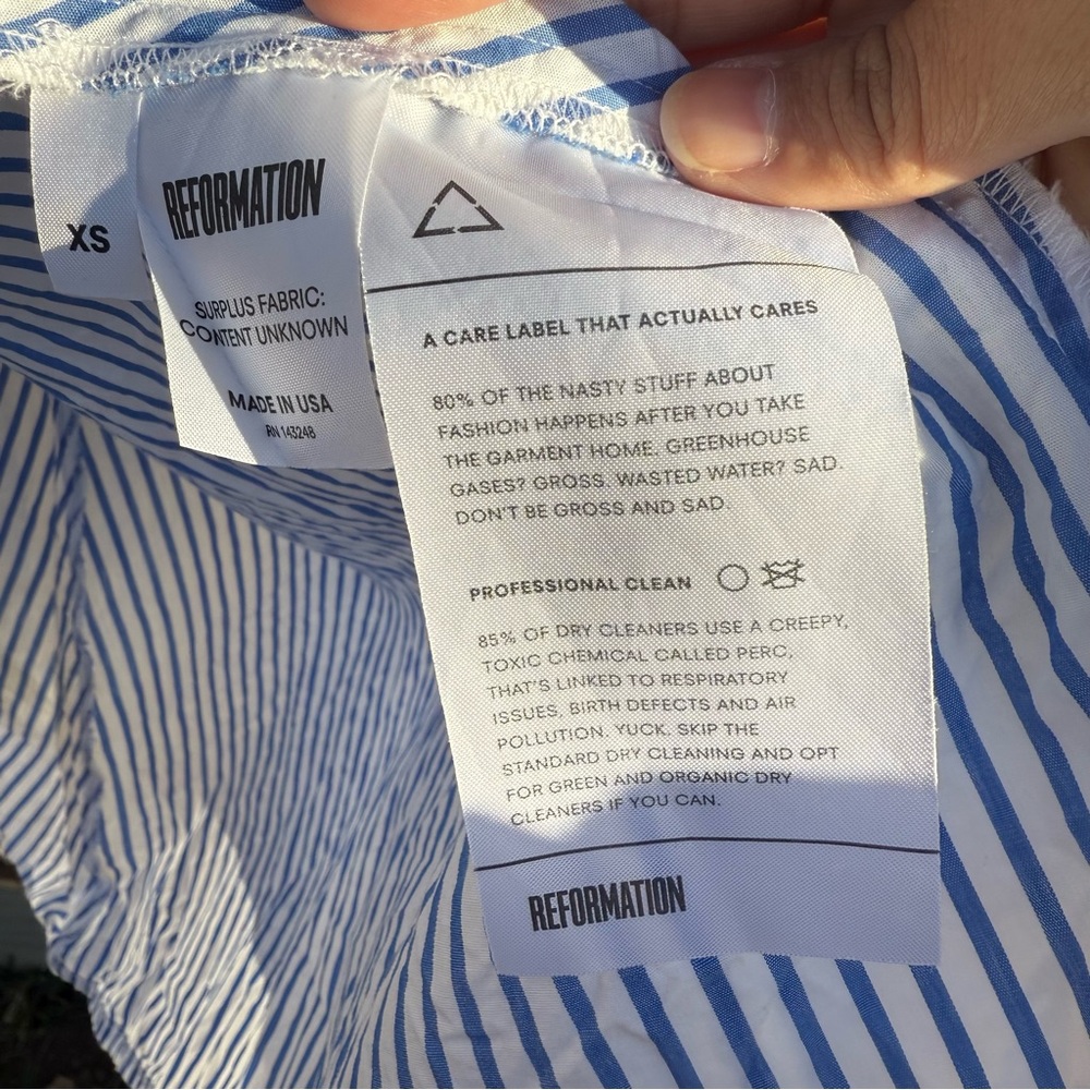 Reformation Jasmine Blue and White Striped High Low Wrap Dress Size Extra Small - Picture 5 of 6